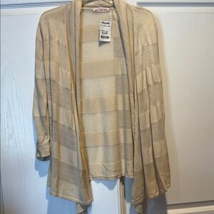 Striped Cream Open-Front Sweater, NEW W TAGS! Size XL